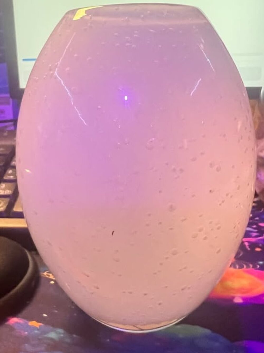 Vintage White Milk Glass Bubble Speckled Hand Blown Egg-Shaped Vase